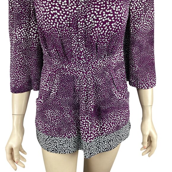 Leifsdottir Anthropologie Top Size 0 Purple & White Leaf Print Silk - Picture 5 of 7